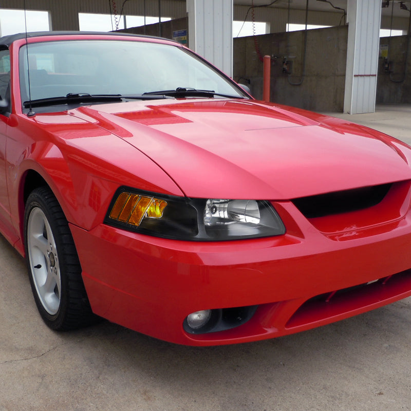 1999-2004 Ford Mustang Factory Style Headlights w/ Amber Reflectors(Matte Black Housing/Clear Lens)