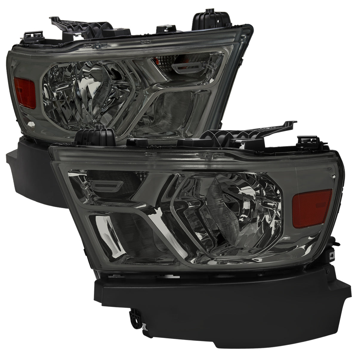 2019-2024 Dodge RAM 1500 Factory Style Headlights with Amber Reflectors (Chrome Housing/Smoked Lens)