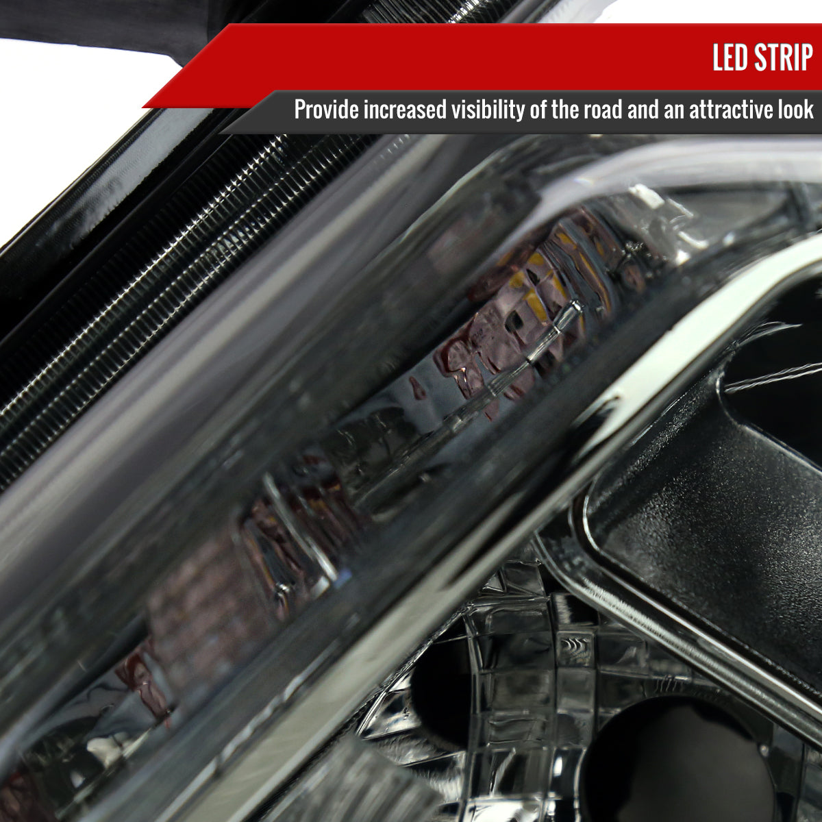 2014-2016 Nissan Rogue LED Strip Factory Style Headlights (Chrome Housing/Smoked Lens)