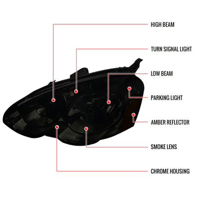 2002-2004 Acura RSX Factory Style Headlights w/ Amber Reflectors (Chrome Housing/Smoked Lens)