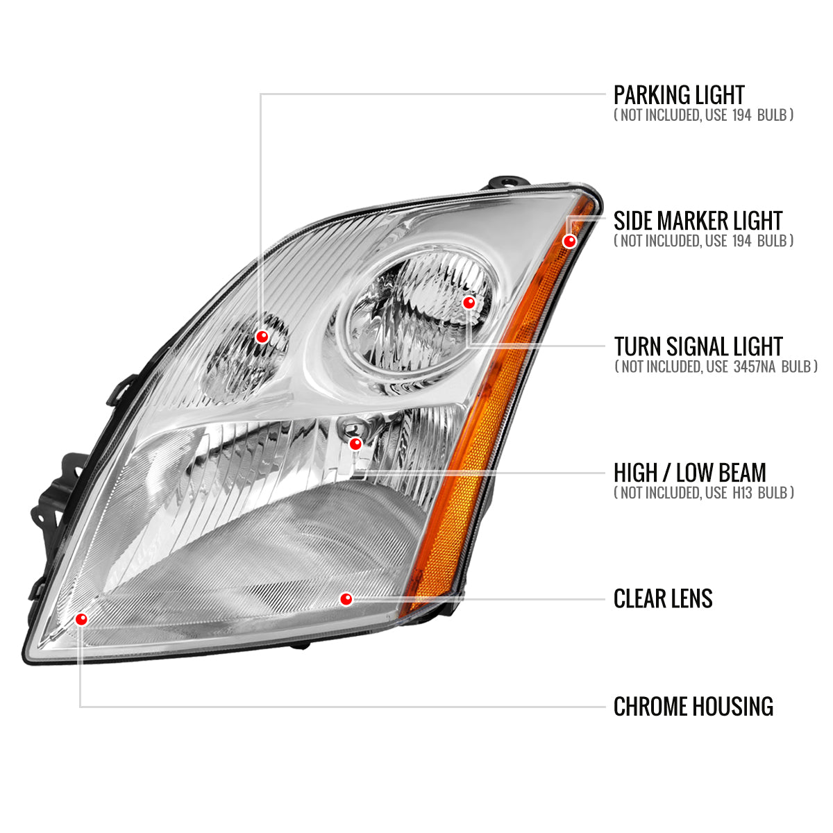 2007-2009 Nissan Sentra Factory Style Headlights with Amber Reflector (Chrome Housing/Clear Lens)