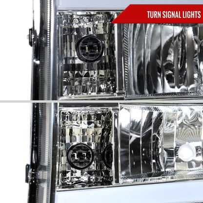 2007-2013 GMC Sierra 1500/ 2007-2014 1500HD 2500HD 3500HD LED Bar Factory Style Headlights (Chrome Housing/Clear Lens)
