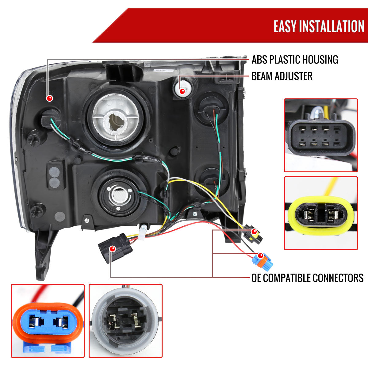 2007-2013 GMC Sierra 1500/2500/3500 LED Bar Factory Style Headlights (Matte Black Housing/Clear Lens)