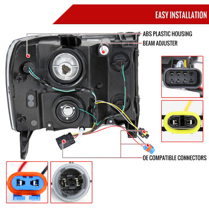 2007-2013 GMC Sierra 1500/2500/3500 LED Bar Factory Style Headlights (Matte Black Housing/Clear Lens)