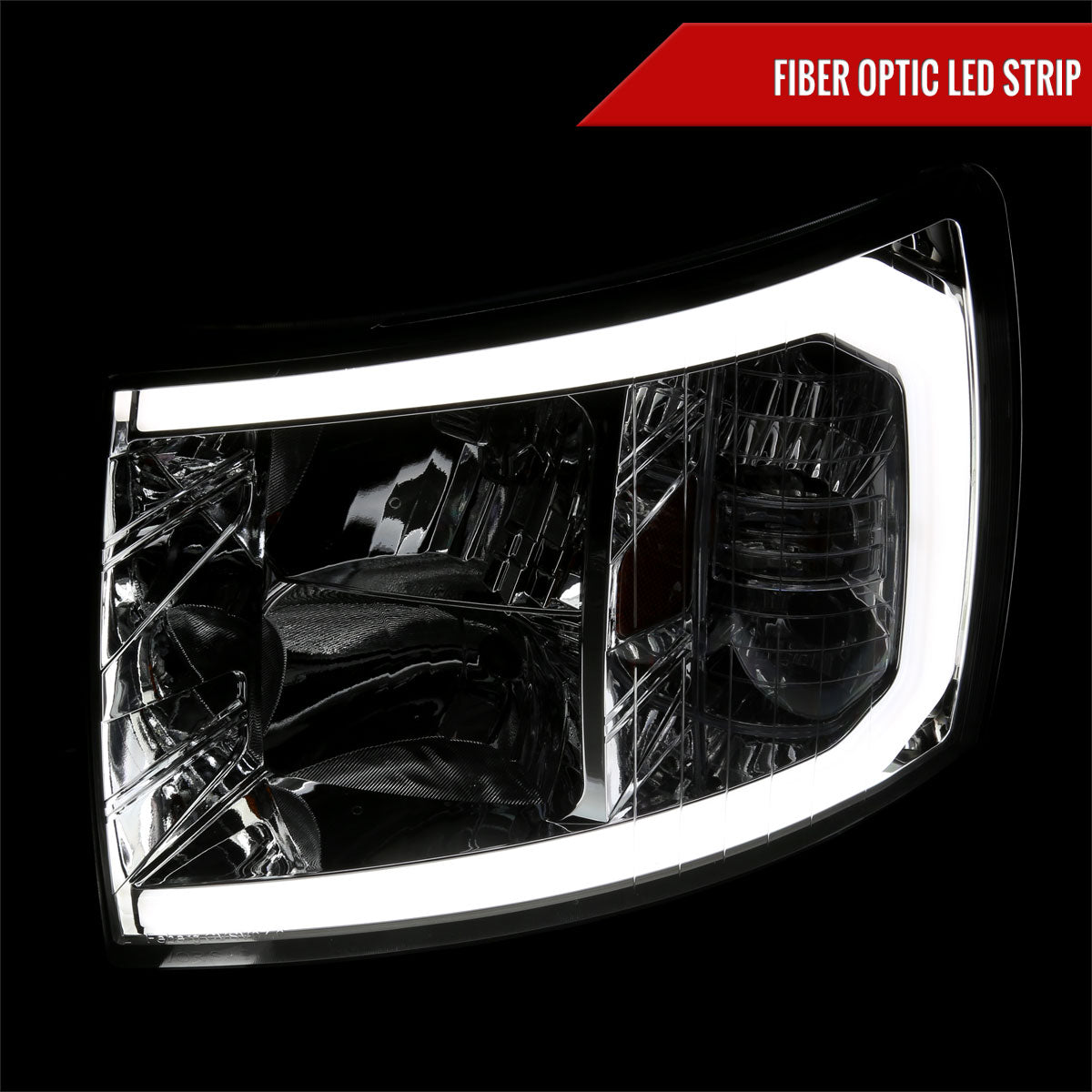 2007-2013 Chevrolet Silverado 1500/ 2007-2014 Silverado 2500HD 3500HD LED C-Bar Factory Style Headlights w/ Amber Reflector (Chrome Housing/Clear Lens)