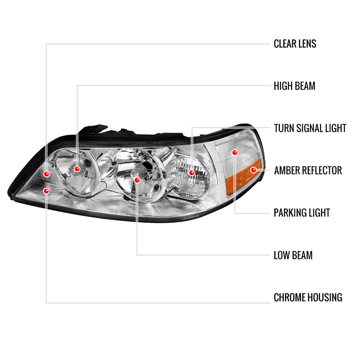 2005-2011 Lincoln Town Car Factory Style Headlights (Chrome Housing/Clear Lens)