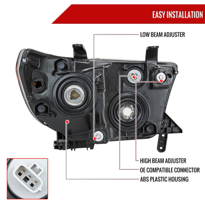 2007-2013 Toyota Tundra/2008-2017 Sequoia Headlights LED Tube Factory Style Headlights with LED Turn Signal (Matte Black Housing/Clear Lens)