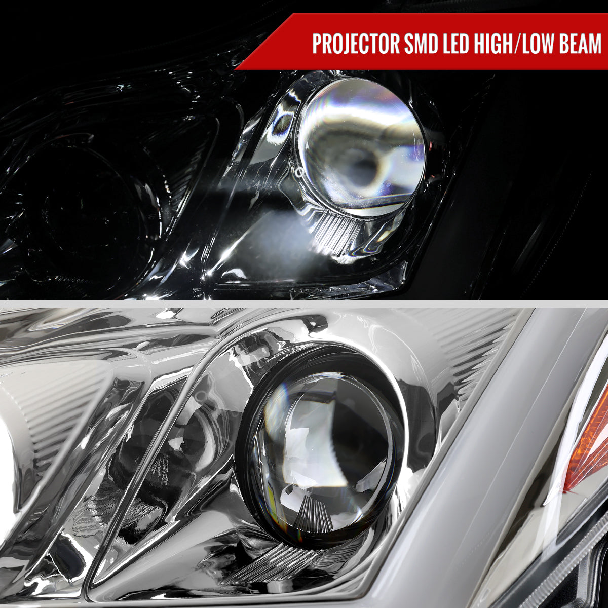 2008-2013 Infiniti G37/2014-2015 Q60 Coupe/Convertible Sequential Switchback LED Turn Signal Full LED Projector Headlights (Chrome Housing / Clear Lens)