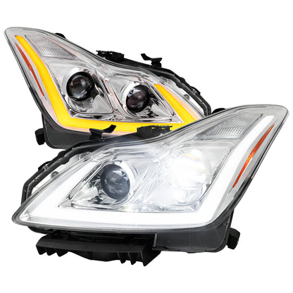 2008-2013 Infiniti G37/2014-2015 Q60 Coupe/Convertible Sequential Switchback LED Turn Signal Full LED Projector Headlights (Chrome Housing / Clear Lens)