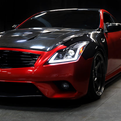 2008-2013 Infiniti G37/2014-2015 Q60 Coupe/Convertible Sequential Switchback LED Turn Signal Full LED Projector Headlights (Matte Black Housing / Smoked Lens)