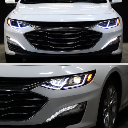 2019-2024 Chevrolet Malibu Full LED Projector Headlights Switchback Sequential Turn Signal (Matte Black Housing/Clear Lens)