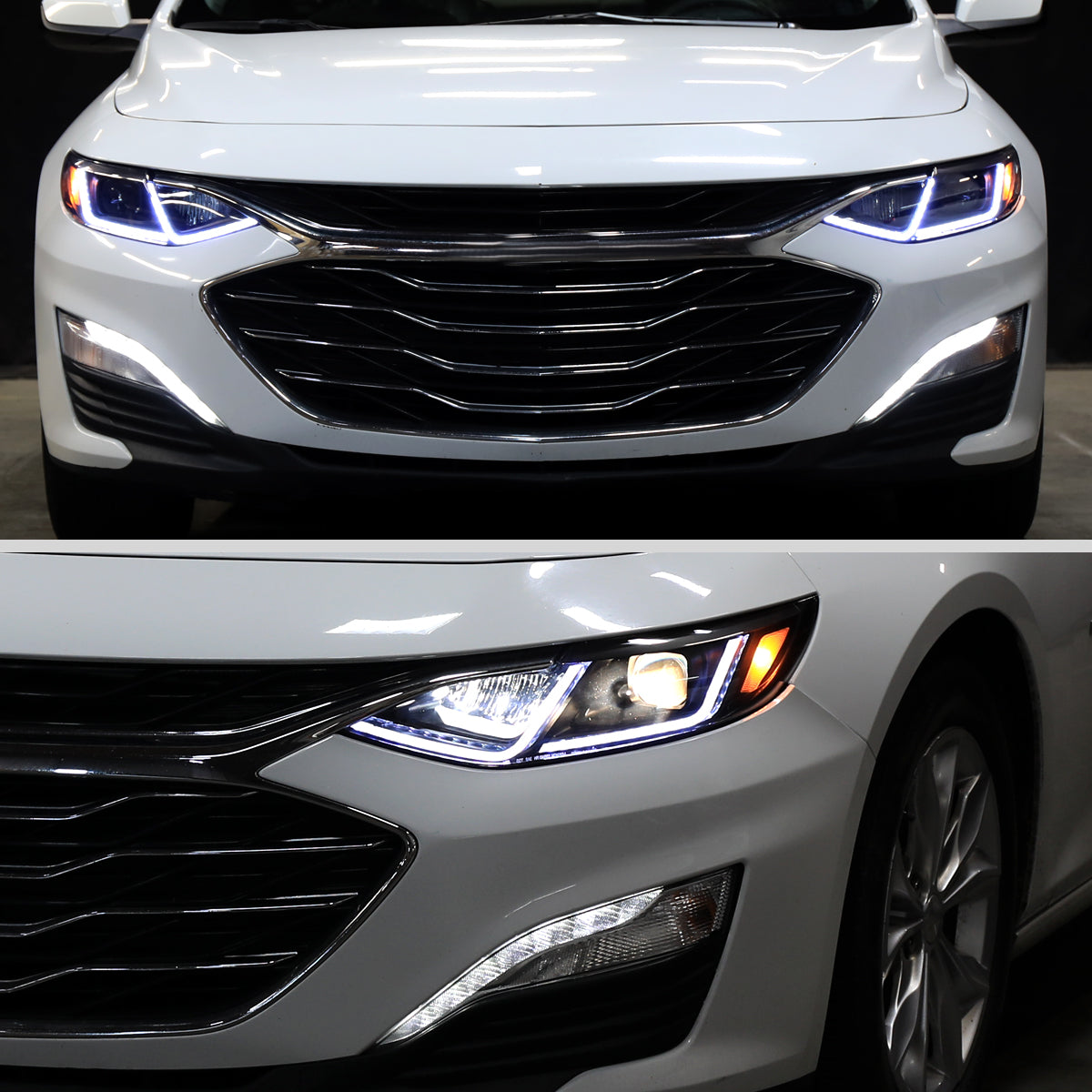 2019-2024 Chevrolet Malibu Full LED Projector Headlights Switchback Sequential Turn Signal (Matte Black Housing/Smoked Lens)