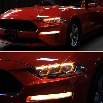 2018??2023 Ford Mustang Full LED Projector Headlights Switchback Sequential with Start-Up Animation (Glossy Black Housing / Clear Lens)