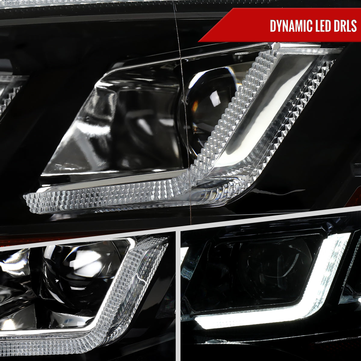 2018??2023 Ford Mustang Full LED Projector Headlights Switchback Sequential with Start-Up Animation (Glossy Black Housing / Clear Lens)