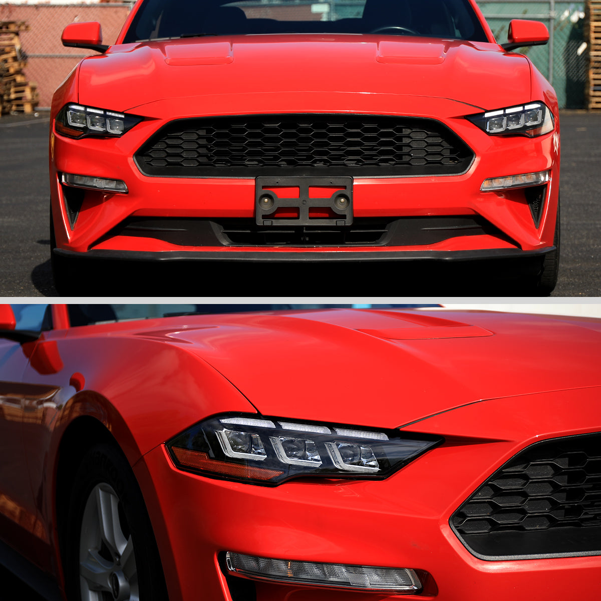 2018??2023 Ford Mustang Full LED Projector Headlights Switchback Sequential with Start-Up Animation (Glossy Black Housing / Clear Lens)