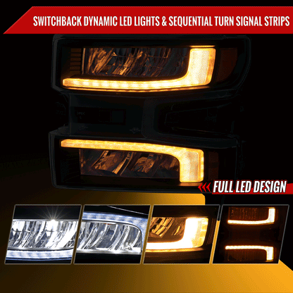 2019-2021 Chevrolet Silverado 1500 Full LED Projector Headlights with Sequential LED Turn Signal (Matte Black Housing/Smoked Lens)