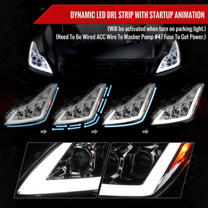 2008-2013 Infiniti G37/2014-2015 Q60 Coupe/Convertible Sequential Switchback LED Turn Signal Full LED Triple Projector Headlights (Chrome Housing / Clear Lens)
