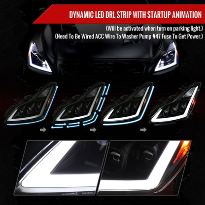 2008-2013 Infiniti G37/2014-2015 Q60 Coupe/Convertible Sequential Switchback LED Turn Signal Full LED Triple Projector Headlights (Matte Black Housing / Smoked Lens)