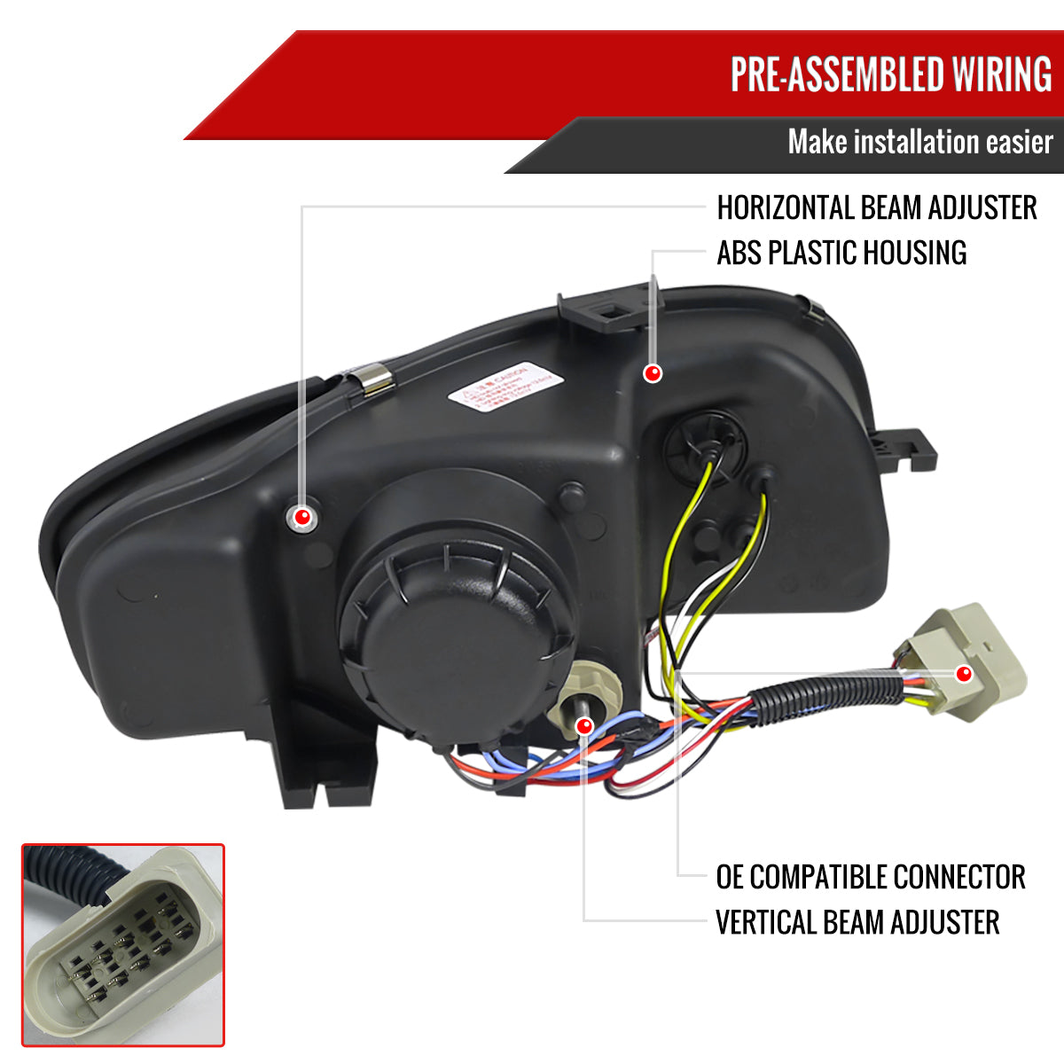 2006-2008 Audi A4 Projector Headlights w/ R8 Style SMD LED Light Strip (Matte Black Housing/Clear Lens)