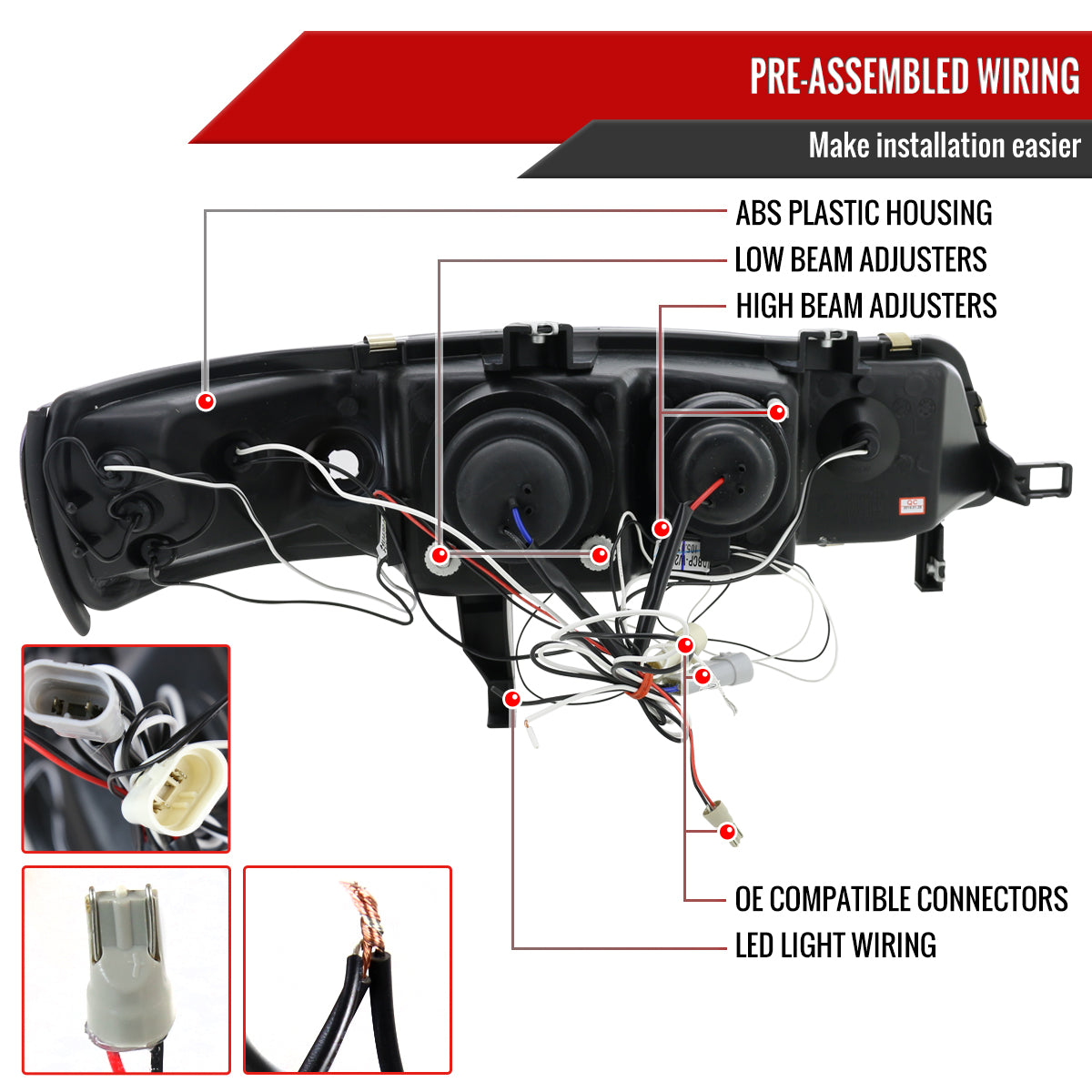1994-1997 Honda Accord Dual Halo Projector Headlights (Glossy Black Housing/Smoked Lens)