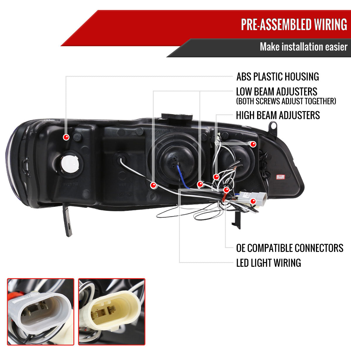 1998-2002 Honda Accord Dual Halo Projector Headlights (Glossy Black Housing/Smoked Lens)