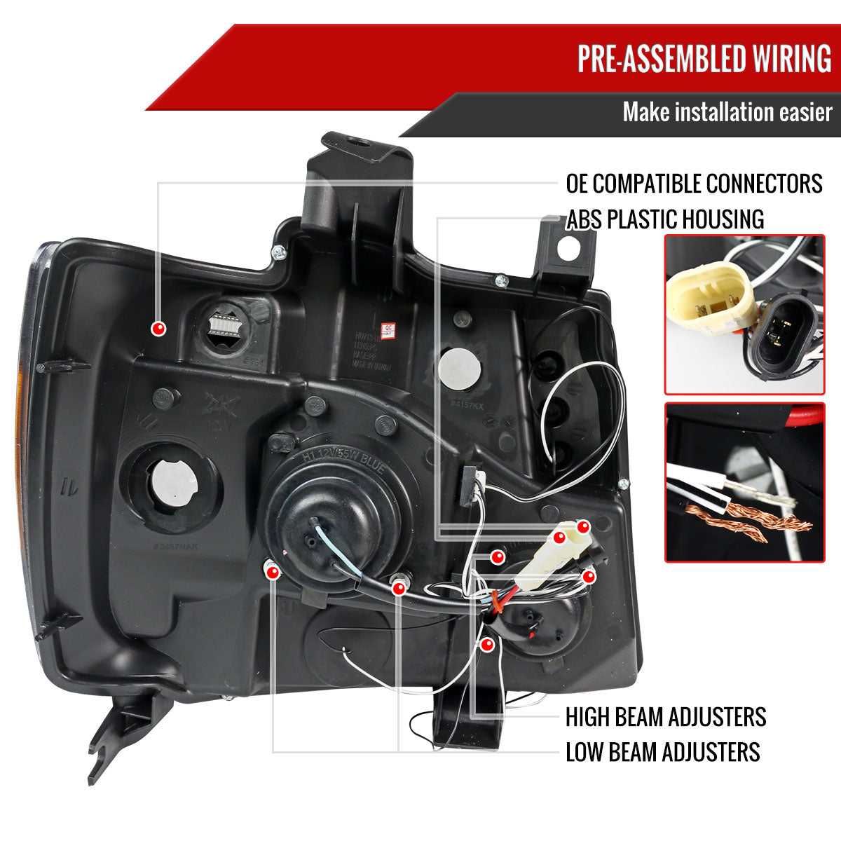 2007-2013 Chevrolet Avalanche/ 2007-2014 Tahoe Suburban Dual Halo Projector Headlights (Jet Black Housing/Clear Lens)