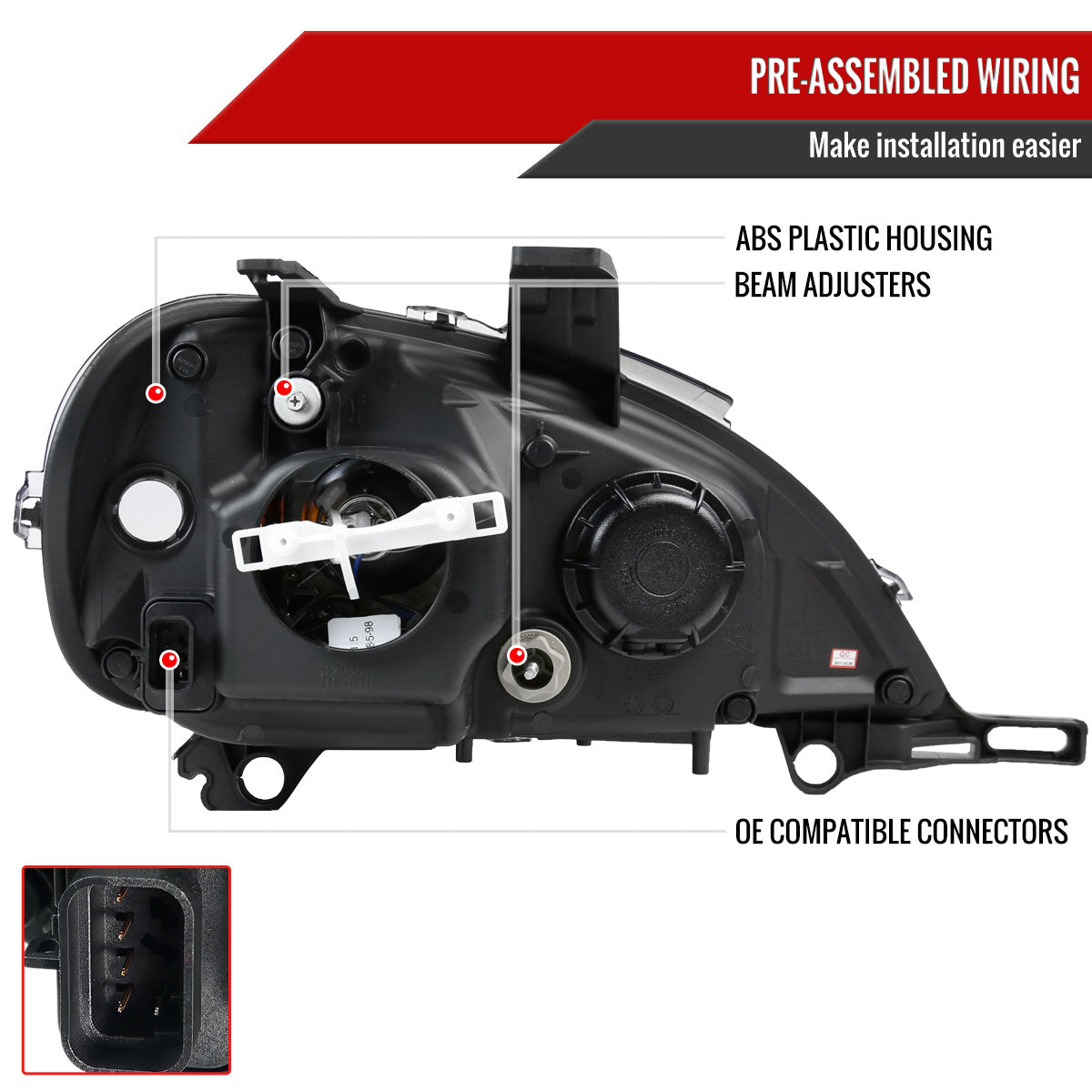 1998-2001 Mercedes Benz W163 ML Class Projector Headlights w/ SMD LED Light Strip (Glossy Black Housing/Smoked Lens)