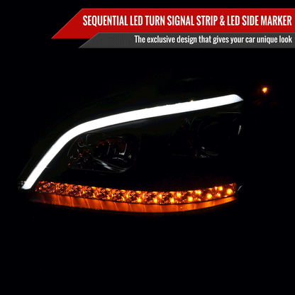 2006-2008 Mercedes Benz W164 ML Class LED Bar Projector Headlights w/ Sequential Turn Signal Lights (Glossy Black Housing/Smoked Lens)