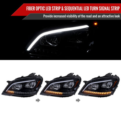 2009-2011 Mercedes Benz W164 ML-Class LED Sequetial Turn Signal Projector Headlights (Glossy Black Housing/Smoked Lens)
