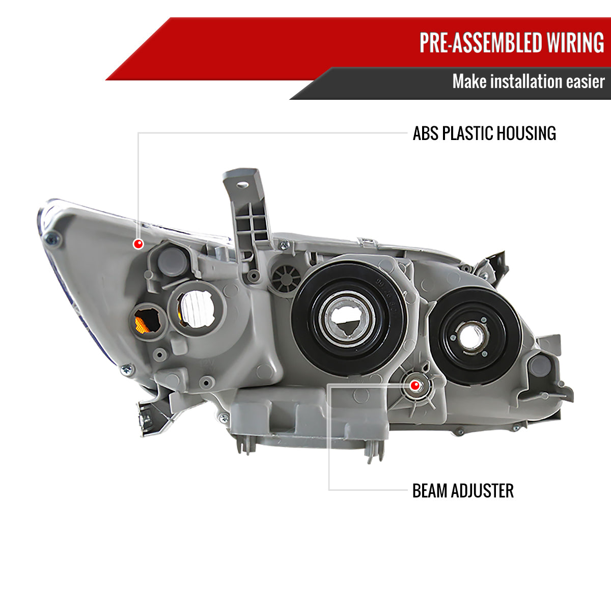 2007-2009 Toyota Camry Projector Headlights w/ Amber Reflectors (Chrome Housing/Clear Lens)