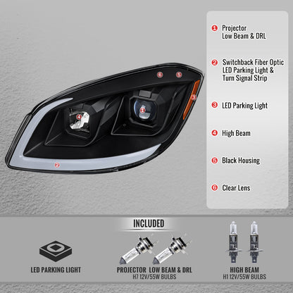 2005??2010 Chevrolet Cobalt Pontiac G5/Pursuit LED Bar Projector Headlights w/ LED DRL Light Tube (Matte Black Housing / Clear Lens)
