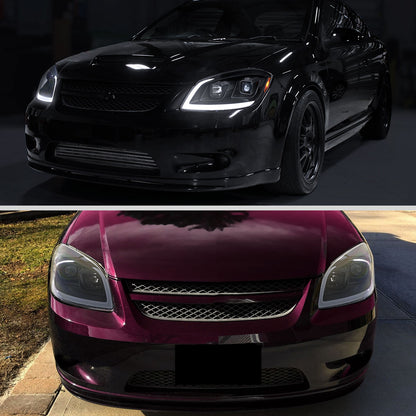 2005??2010 Chevrolet Cobalt Pontiac G5/Pursuit LED Bar Projector Headlights w/ LED DRL Light Tube (Matte Black Housing / Clear Lens)