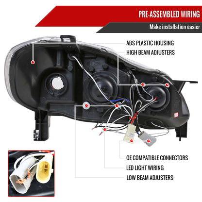 2003-2008 Toyota Corolla Dual Halo Projector Headlights (Glossy Black Housing/Smoked Lens)