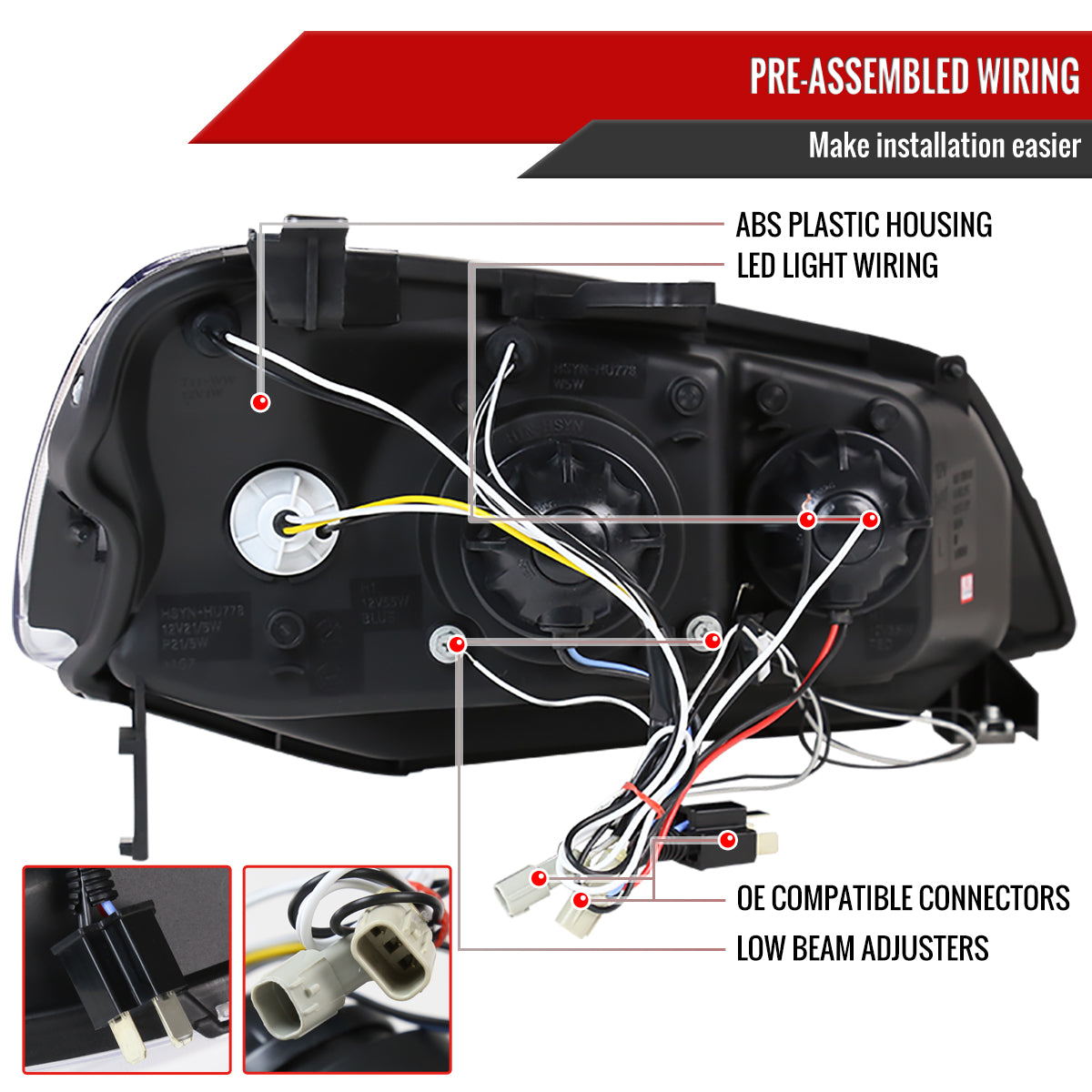 2001-2003 Honda Civic Dual Halo Projector Headlights (Chrome Housing/Clear Lens)