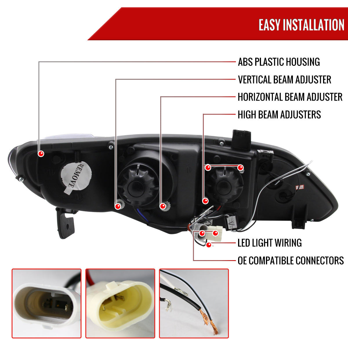 2006-2011 Honda Civic Sedan Dual Halo Projector Headlights (Matte Black Housing/Clear Lens)