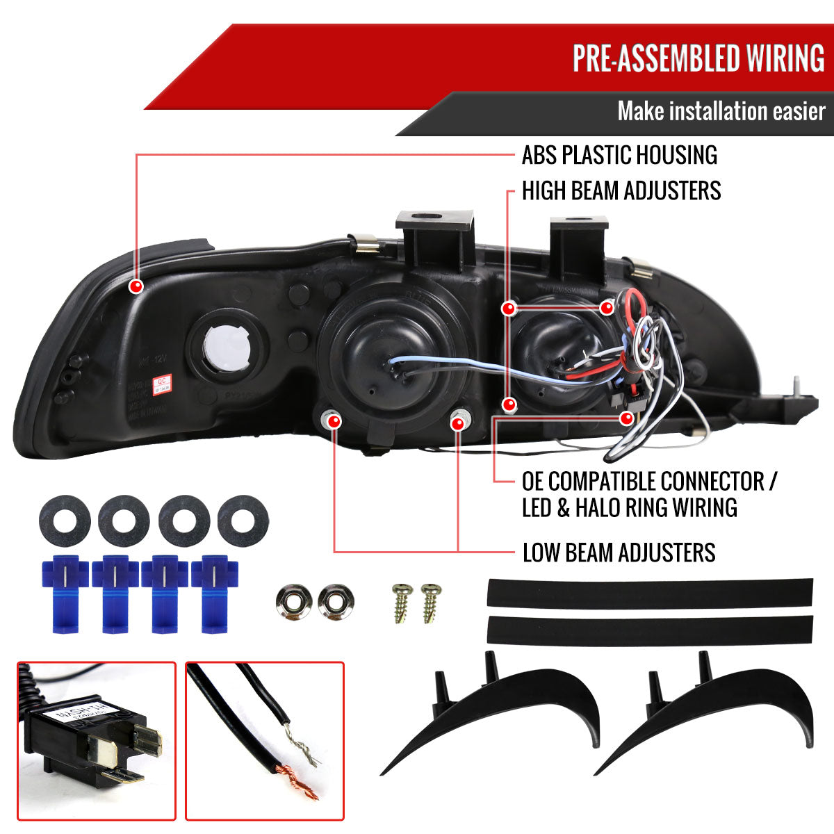 1992-1995 Honda Civic Dual Halo Projector Headlights (Glossy Black Housing/Smoked Lens)