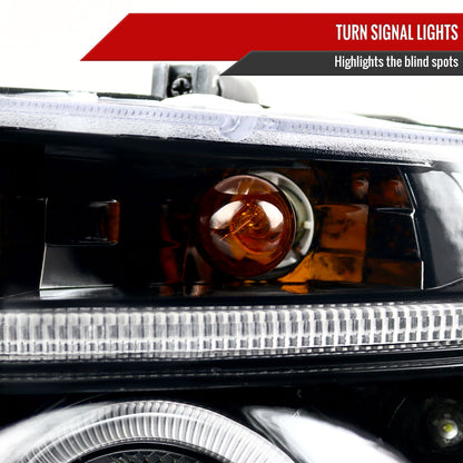 1997-2004 Dodge Dakota/ 1998-2003 Durango Dual Halo Projector Headlights (Jet Black Housing/Clear Lens)