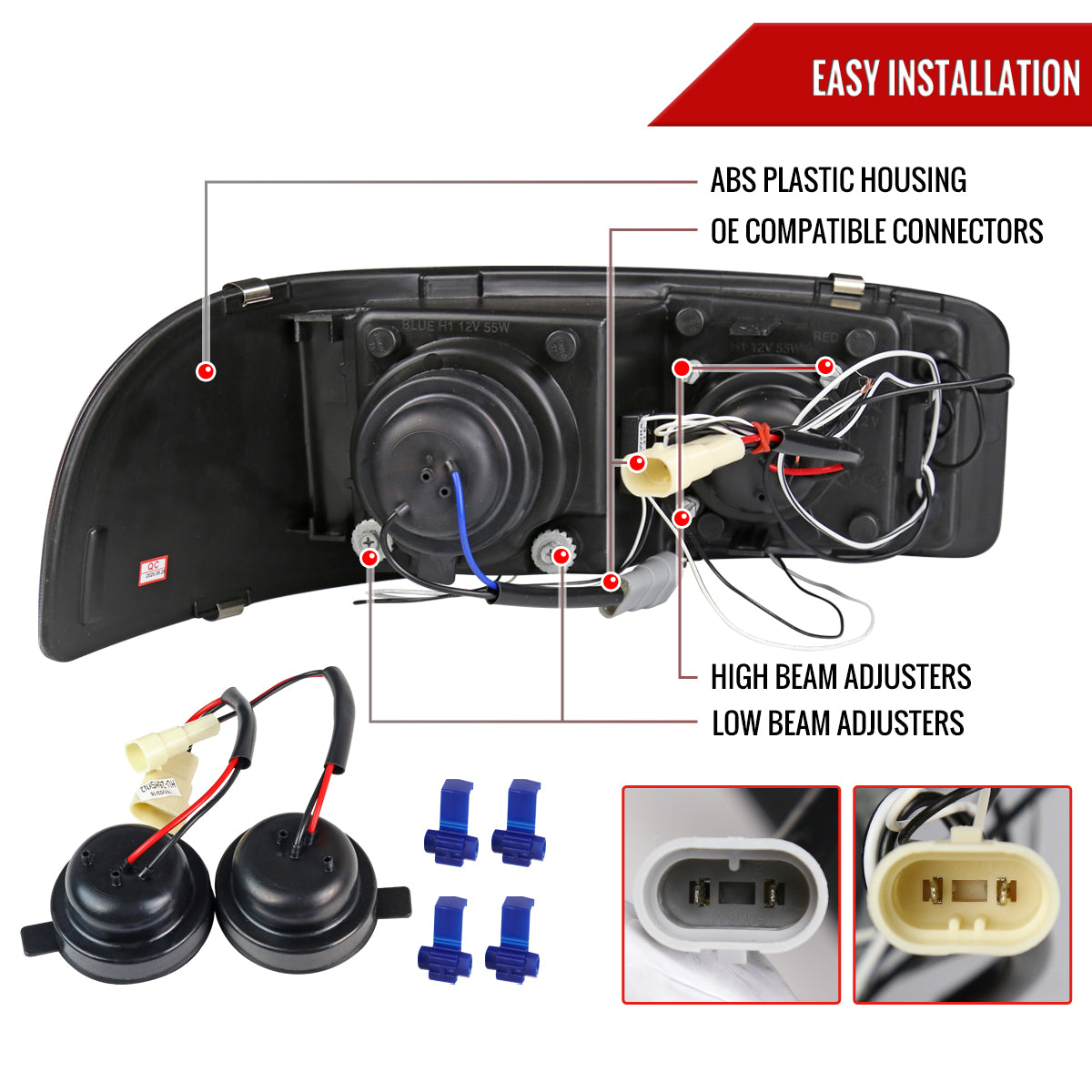 1999-2006 GMC Sierra/Yukon/Yukon XL Dual Halo Projector Headlights (Jet Black Housing/Clear Lens)