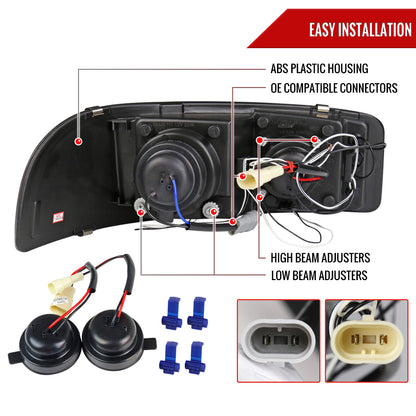 1999-2006 GMC Sierra/Yukon/Yukon XL Dual Halo Projector Headlights (Matte Black Housing/Clear Lens)