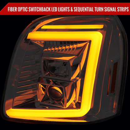 2007-2014 GMC Yukon/XL 1500/XL 2500 Switchback Sequential LED Turn Signal Projector Headlights (Chrome Housing/Clear Lens)