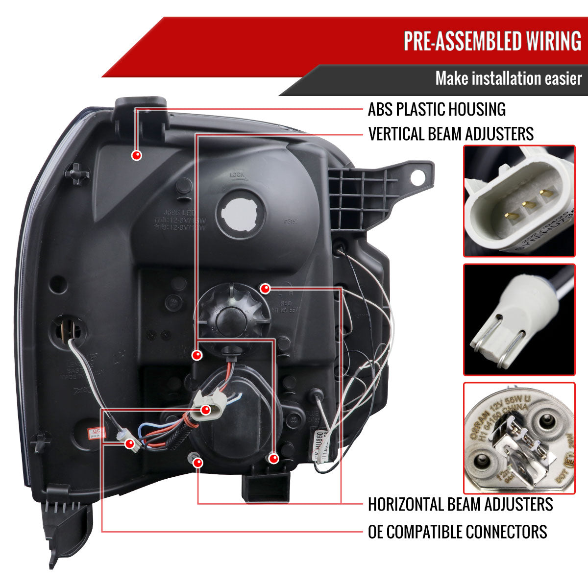 2007-2014 GMC Yukon/Yukon XL 1500/2500 LED U-Bar Projector Headlights (Chrome Housing/Clear Lens)