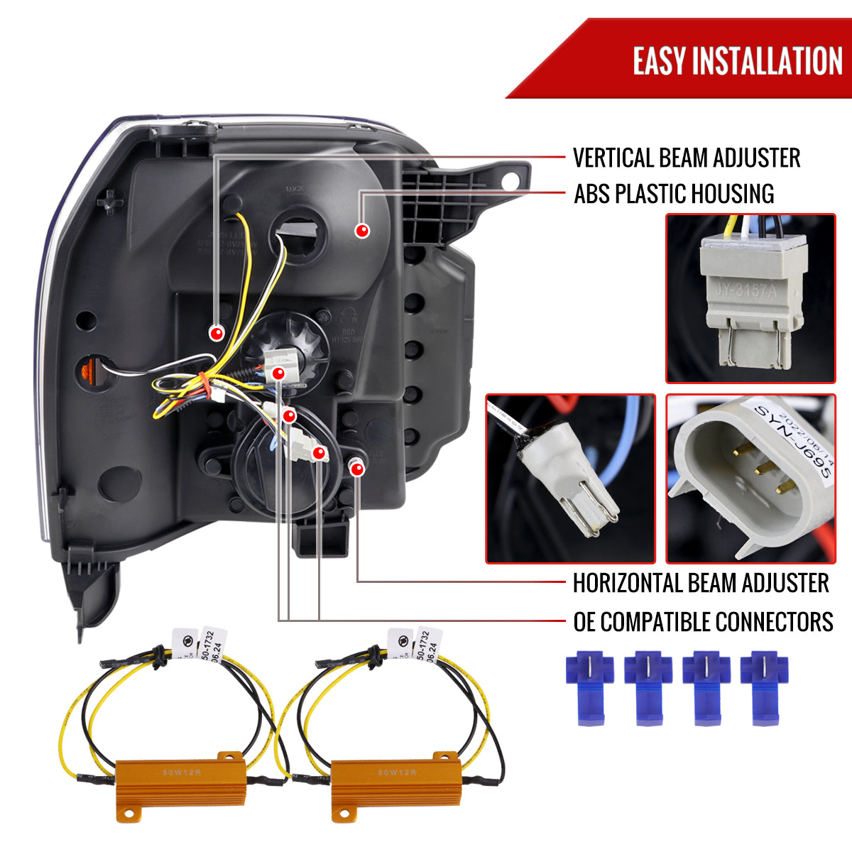 2007-2014 GMC Yukon/XL 1500/XL 2500 Switchback Sequential LED Turn Signal Projector Headlights (Matte Black Housing/Clear Lens)