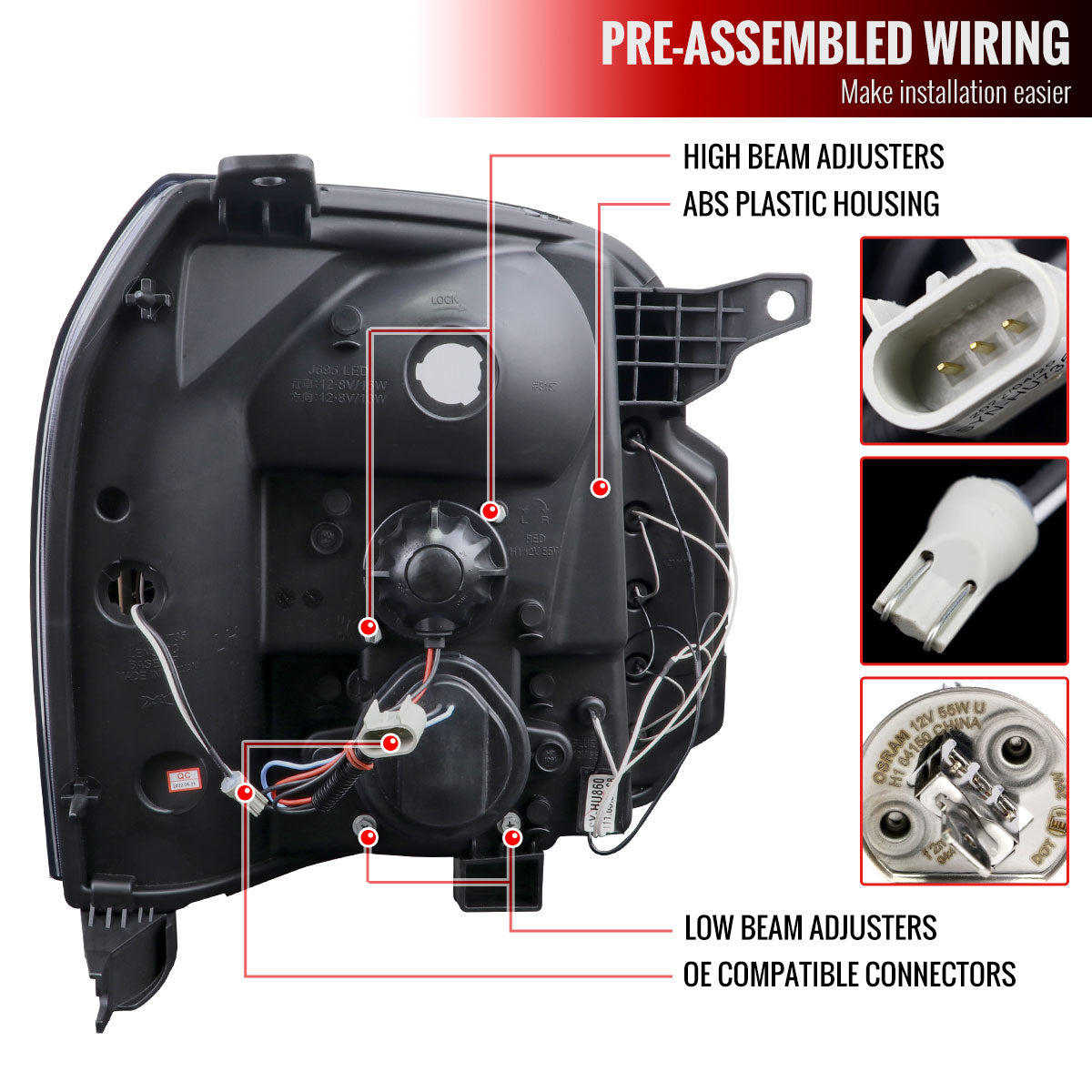 2007-2014 GMC Yukon/Yukon XL 1500/2500 LED U-Bar Projector Headlights (Matte Black Housing/Clear Lens)