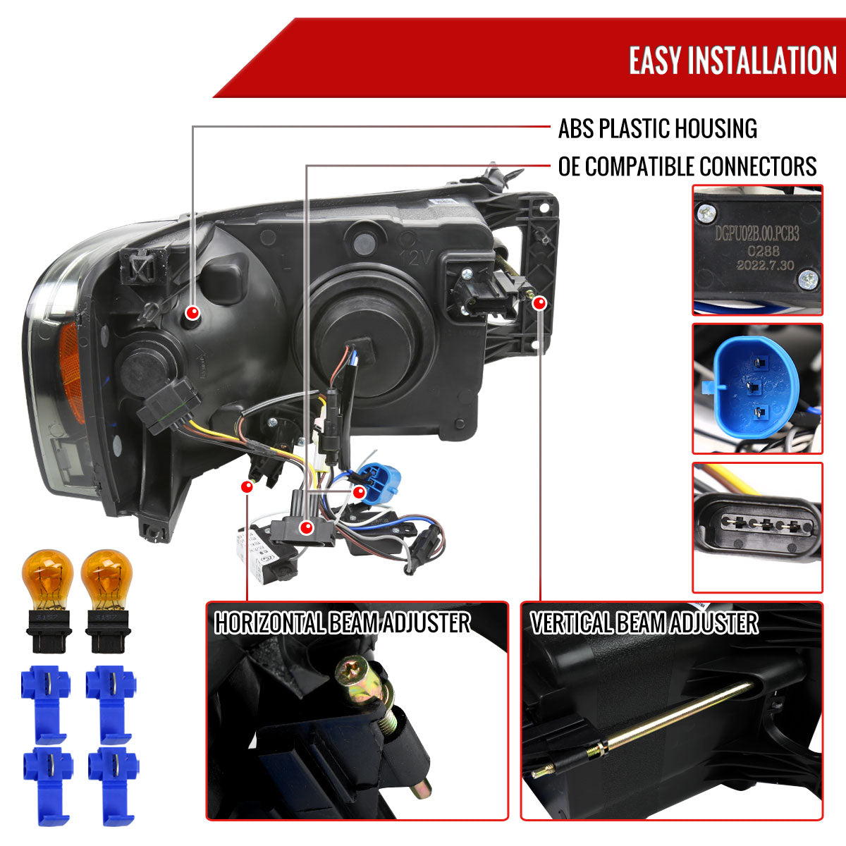 2002-2005 Dodge Ram 1500 / 2003-2005 Dodge Ram 2500 / 3500 LED Tube Projector Headlights (Chrome Housing/Clear lens)