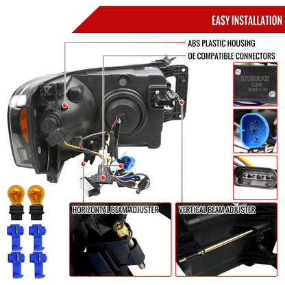 2002-2005 Dodge Ram 1500 / 2003-2005 Dodge Ram 2500 / 3500 LED Tube Projector Headlights(Matte Black Housing/Clear Lens)