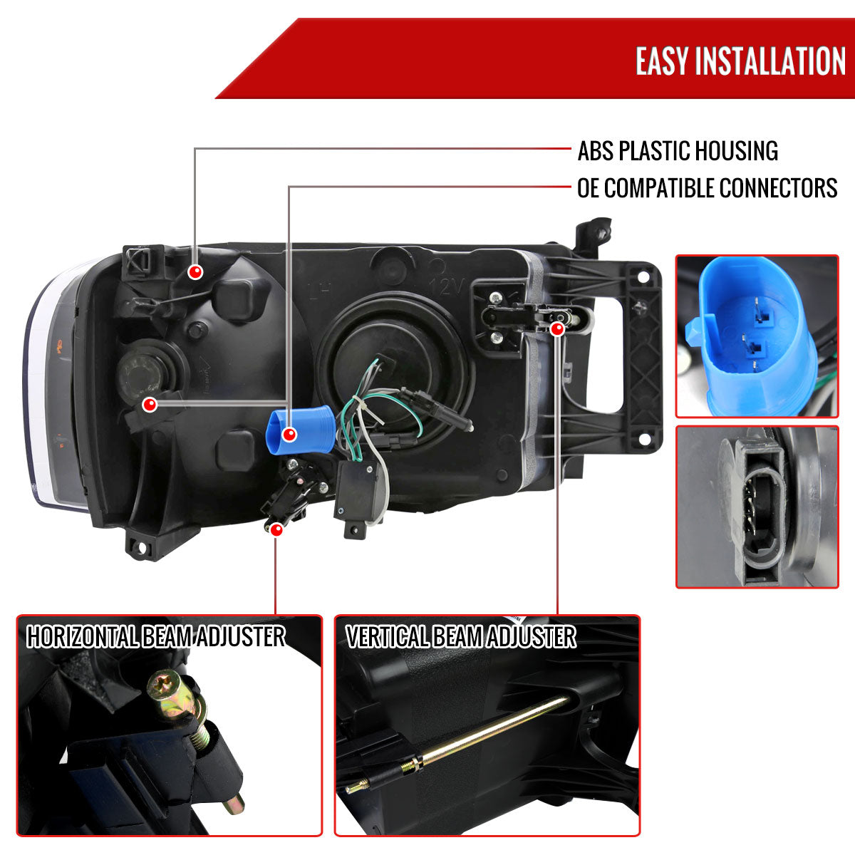 2002-2005 Dodge RAM 1500/ 2003-2005 RAM 2500 3500 Projector Headlights w/ Amber Reflectors (Matte Black Housing/Clear Lens)