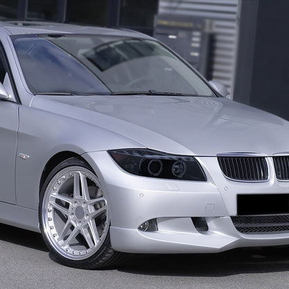 2006-2008 BMW E90 3 Series Sedan Dual Halo Projector Headlights w/ LED Light Strip (Glossy Black Housing/Smoked Lens)