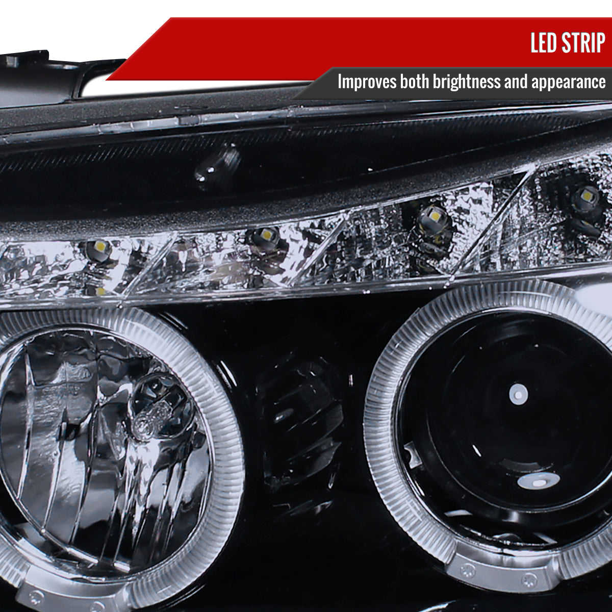 2006-2008 BMW E90 3 Series Sedan Dual Halo Projector Headlights w/ LED Light Strip & LED Turn Signal Lights (Glossy Black/Smoked Lens)