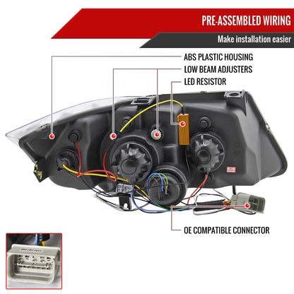 2006-2008 BMW E90 3 Series Sedan Dual Halo Projector Headlights w/ LED Light Strip & LED Turn Signal Lights (Glossy Black/Smoked Lens)