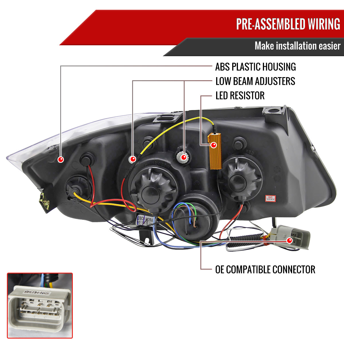 2006-2008 BMW E90 3 Series Sedan Dual Halo Projector Headlights w/ LED Light Strip & LED Turn Signal Lights (Matte Black Housing/Clear Lens)